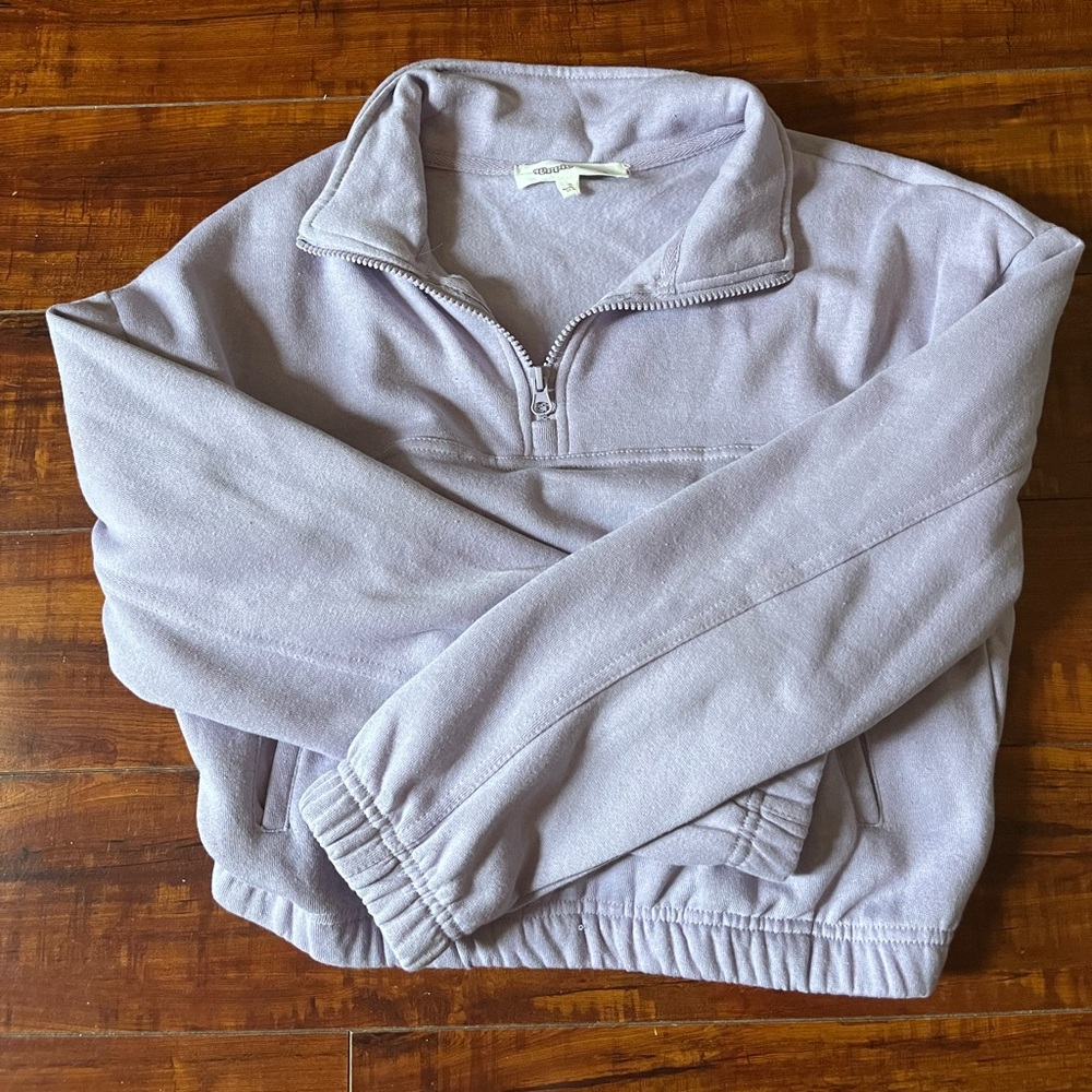 NWOT Cropped Lavender Quarter-Zip Sweater